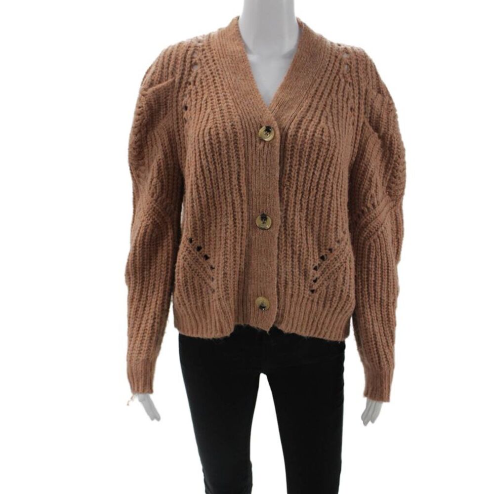 Driftwood Womens Bohemian Brown V-Neck Button Cardigan Long Sleeve Size S
